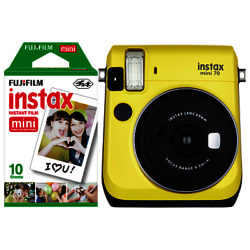 Fujifilm Instax Mini 70 Instant Camera With 10 Shots Of Film, Selfi Mode, Built-In Flash & Hand Strap Yellow